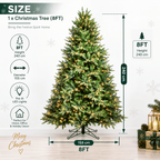 Lush Full Green Artificial Christmas Tree - Realistic Xmas Tree with Pre-Lit LED Lights for Festive Home Decoration, 6ft/7ft/8ft - Direct Wicker