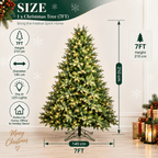 Lush Full Green Artificial Christmas Tree - Realistic Xmas Tree with Pre-Lit LED Lights for Festive Home Decoration, 6ft/7ft/8ft - Direct Wicker
