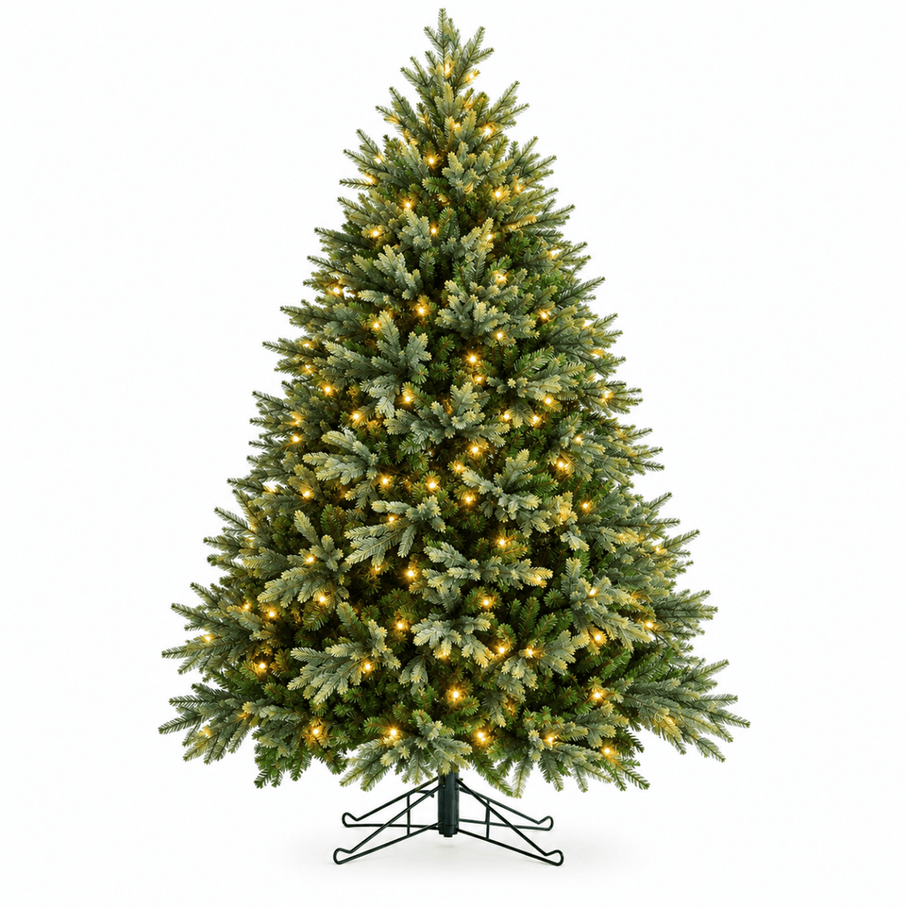 Lush Full Green Artificial Christmas Tree - Realistic Xmas Tree with Pre-Lit LED Lights for Festive Home Decoration, 6ft/7ft/8ft - Direct Wicker