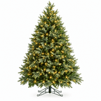 Lush Full Green Artificial Christmas Tree - Realistic Xmas Tree with Pre-Lit LED Lights for Festive Home Decoration, 6ft/7ft/8ft - Direct Wicker