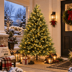 Lush Full Green Artificial Christmas Tree - Realistic Xmas Tree with Pre-Lit LED Lights for Festive Home Decoration, 6ft/7ft/8ft - Direct Wicker