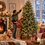 Lush Full Green Artificial Christmas Tree - Realistic Xmas Tree with Pre-Lit LED Lights for Festive Home Decoration, 6ft/7ft/8ft - Direct Wicker