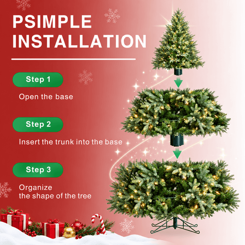 Lush Full Green Artificial Christmas Tree - Realistic Xmas Tree with Pre-Lit LED Lights for Festive Home Decoration, 6ft/7ft/8ft - Direct Wicker