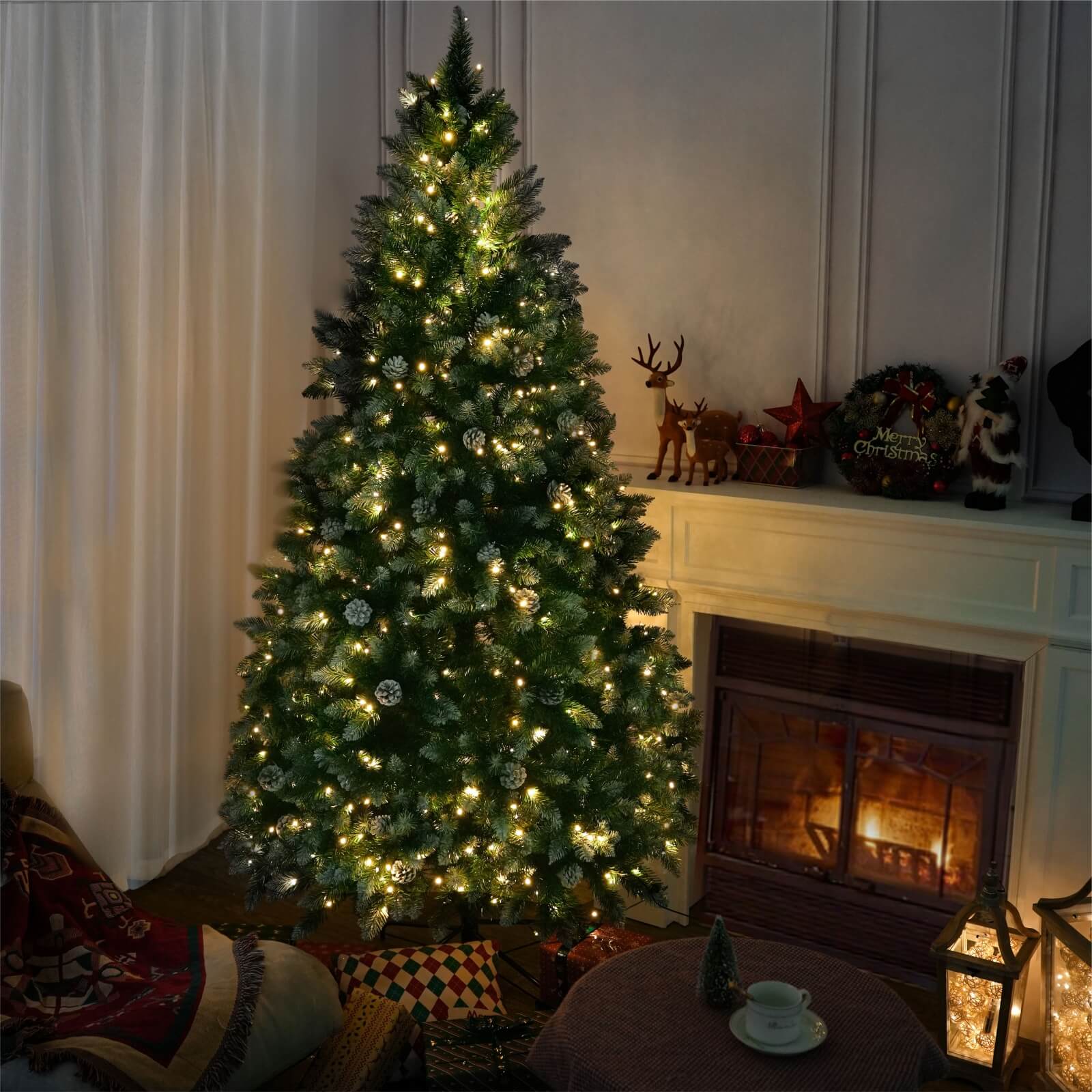Luxury 5/6/7FT Prelit Artificial smart christmas tree PE decorative xmas tree (PAT - 004) - Direct Wicker
