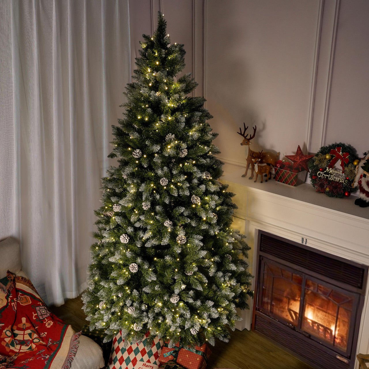 Luxury 5/6/7FT Prelit Artificial smart christmas tree PE decorative xmas tree (PAT - 004) - Direct Wicker