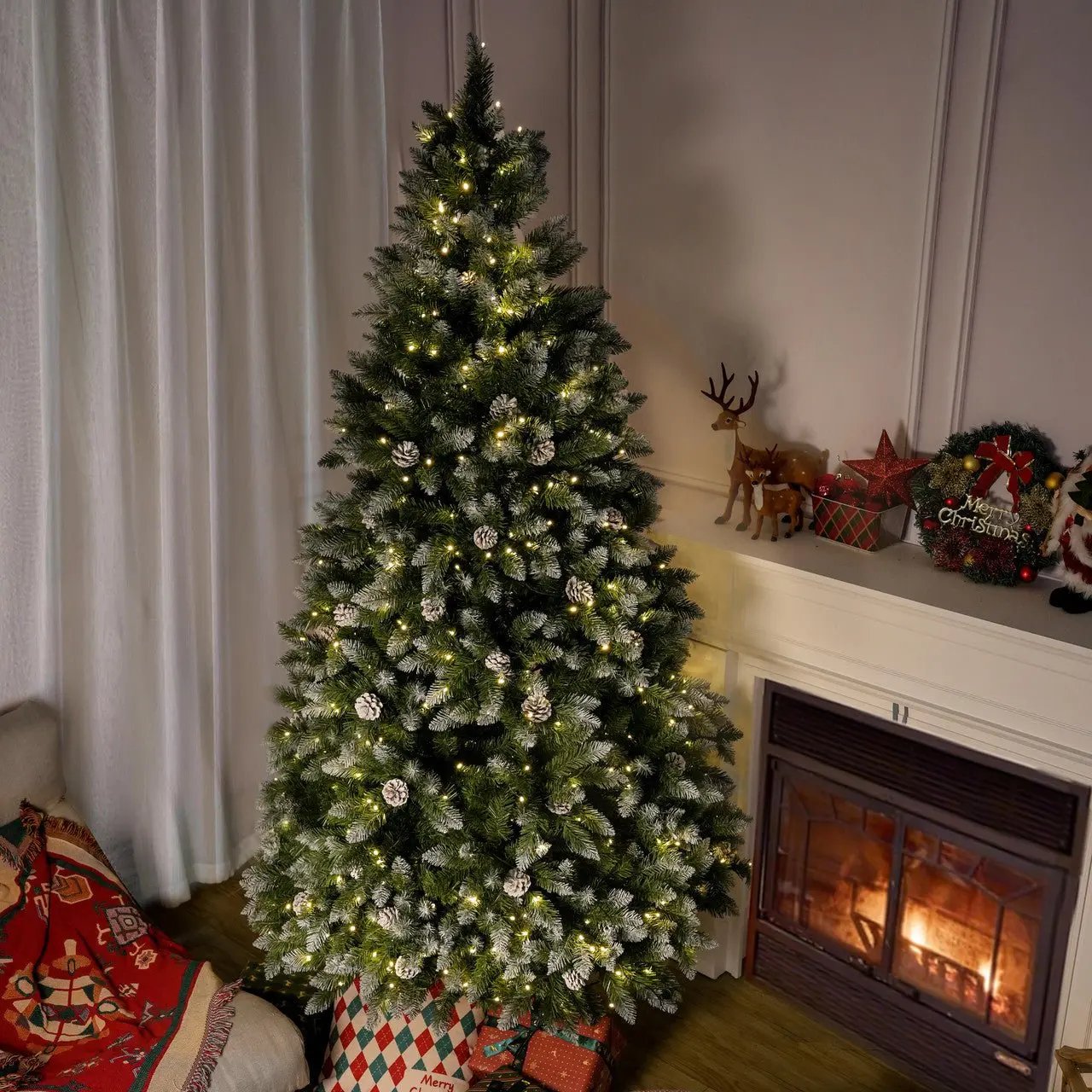 Luxury 5/6/7FT Prelit Artificial smart christmas tree PE decorative xmas tree (PAT - 004) - Direct Wicker