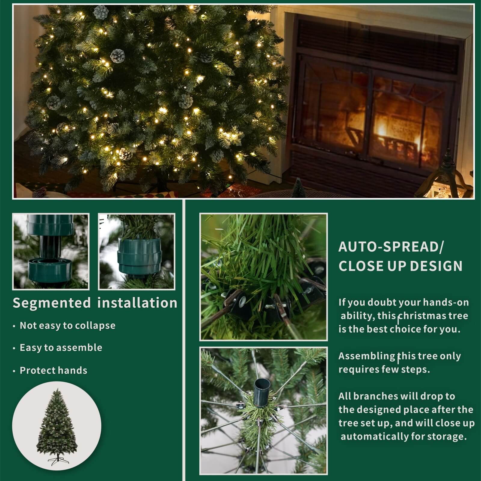 Luxury 5/6/7FT Prelit Artificial smart christmas tree PE decorative xmas tree (PAT - 004) - Direct Wicker