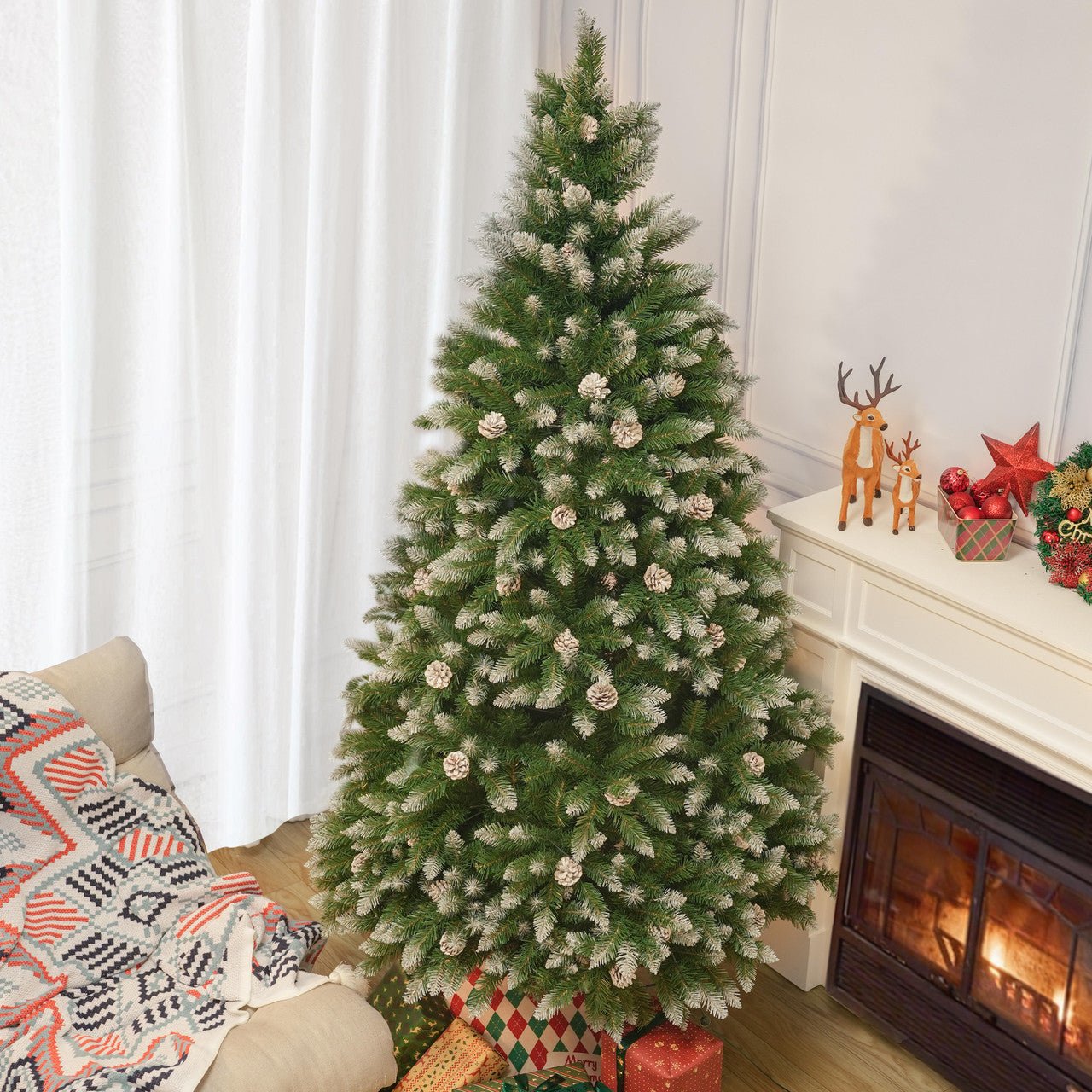 Luxury 5/6/7FT Prelit Artificial smart christmas tree PE decorative xmas tree (PAT - 004) - Direct Wicker