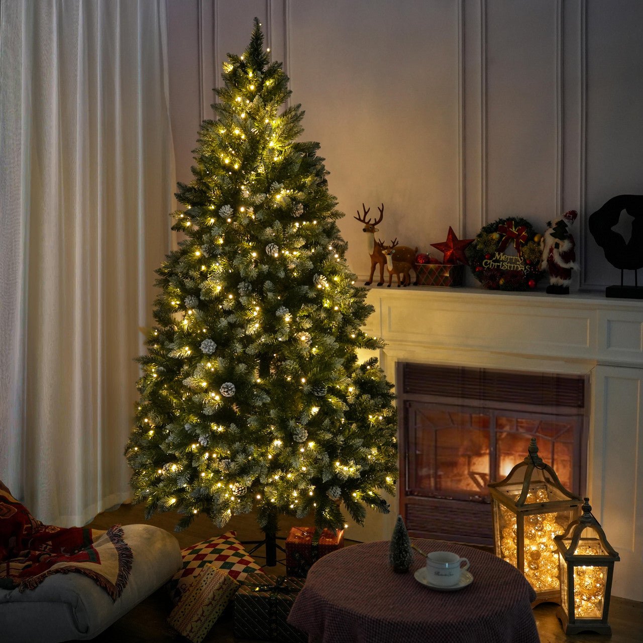 Luxury 5/6/7FT Prelit Artificial smart christmas tree PE decorative xmas tree (PAT - 004) - Direct Wicker