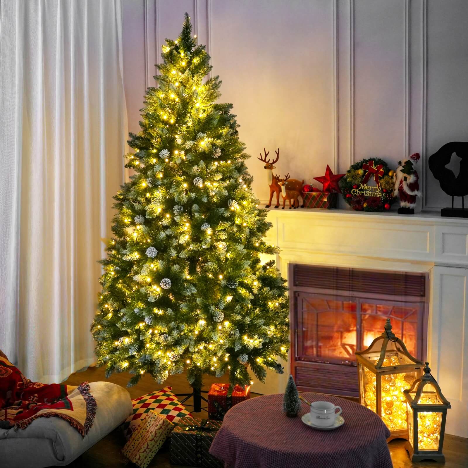 Luxury 5/6/7FT Prelit Artificial smart christmas tree PE decorative xmas tree (PAT - 004) - Direct Wicker
