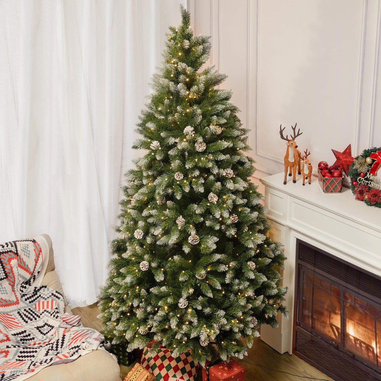 Luxury 5/6/7FT Prelit Artificial smart christmas tree PE decorative xmas tree (PAT - 004) - Direct Wicker