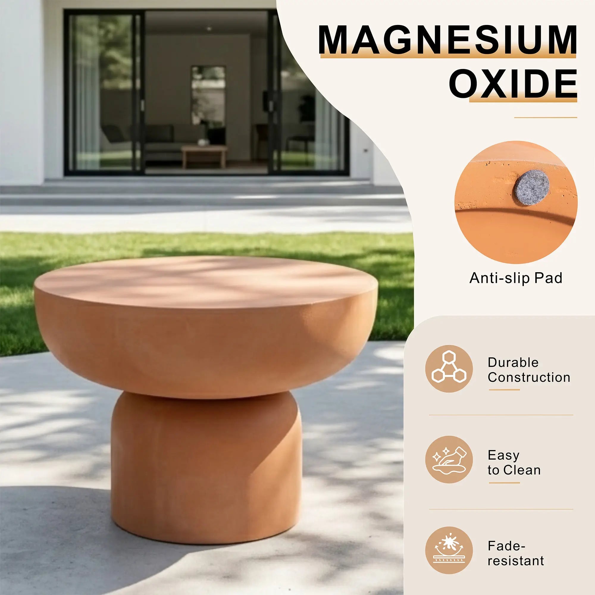 Magnesium Oxide MgO Indoor & Outdoor Side Table (PAD-2629ST-BR) - Direct Wicker