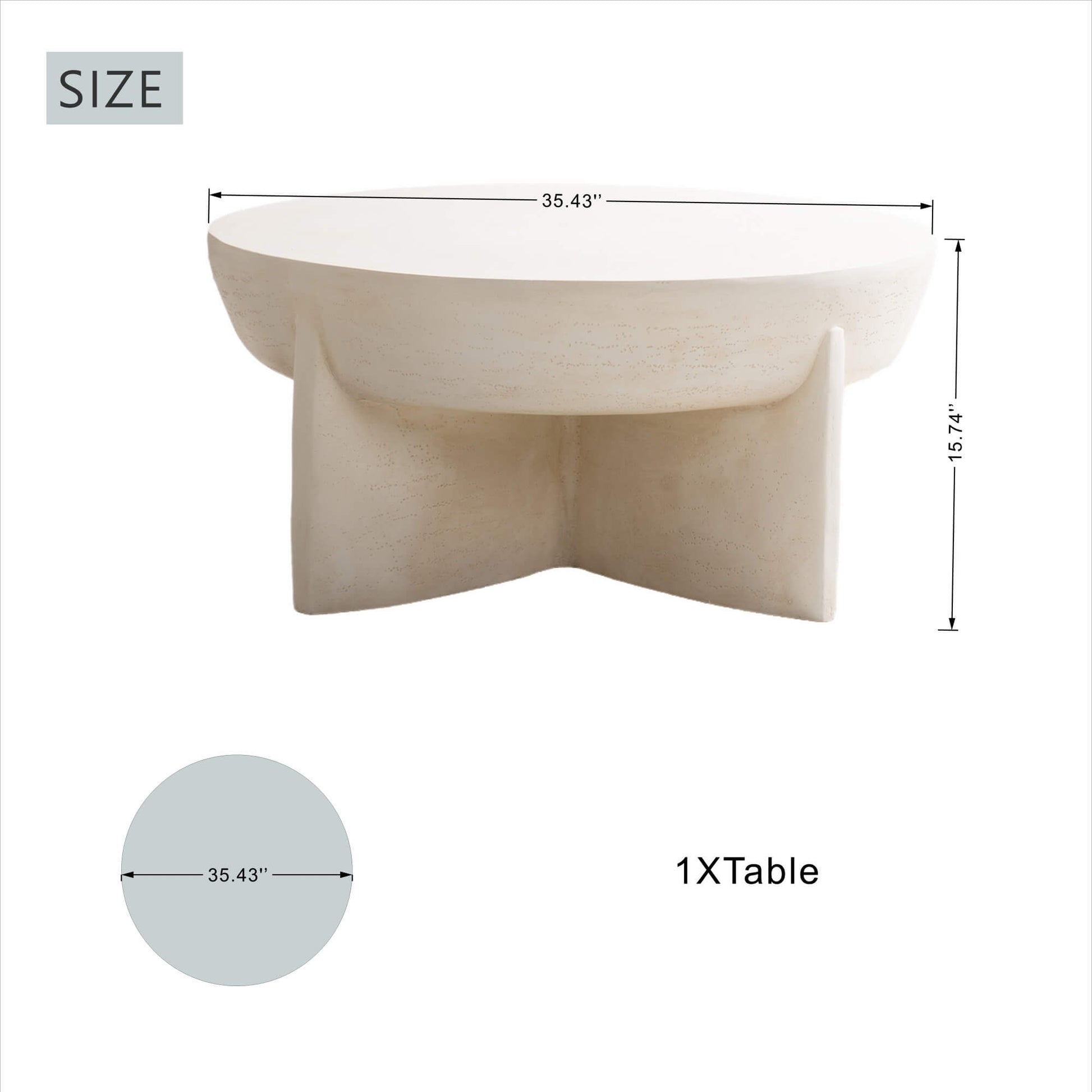 Magnesium Oxide Round Coffee Table – Cream Color with Knob & Rain Cover (PAT - 240152TA - BE) - Direct Wicker