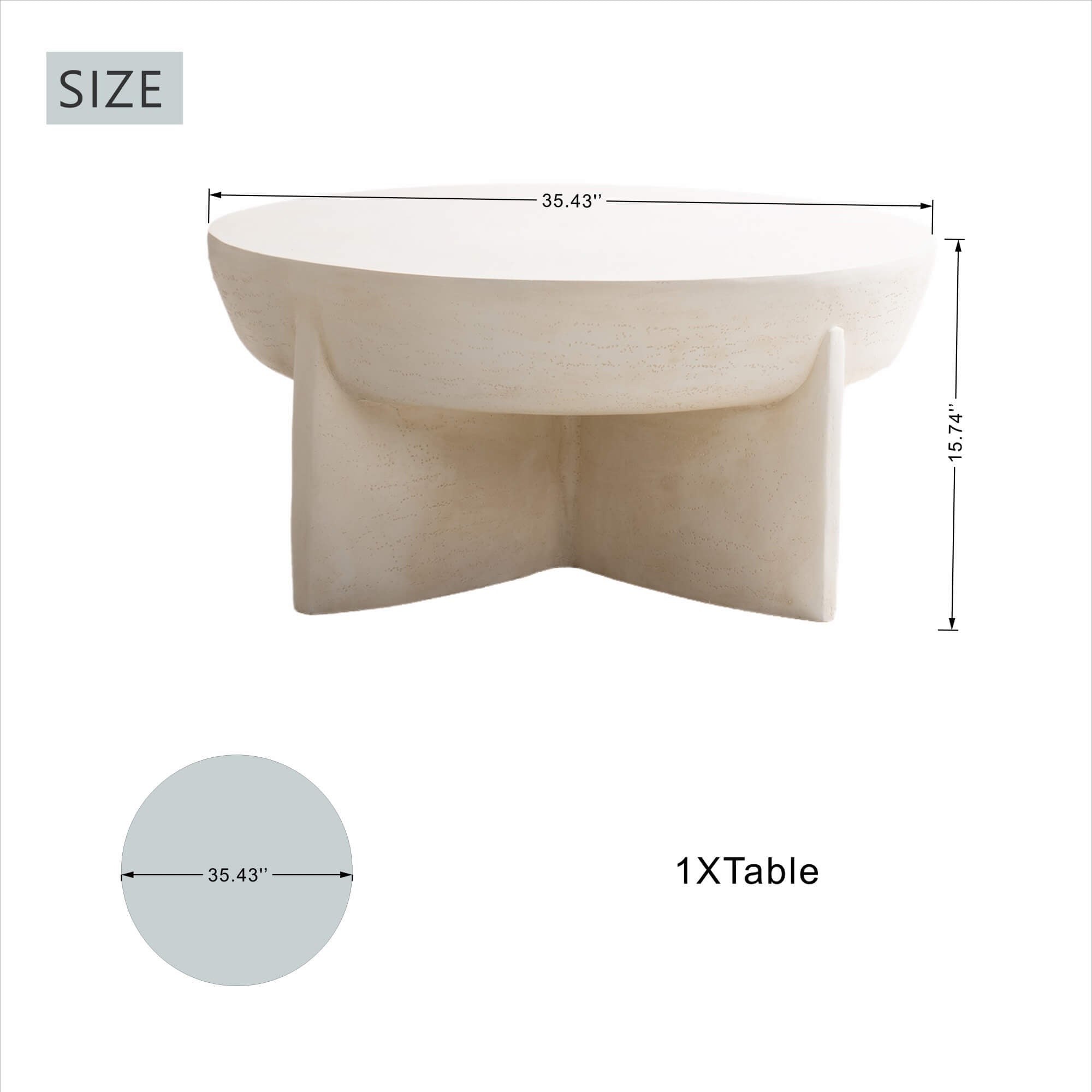 Magnesium Oxide Round Coffee Table – Cream Color with Knob & Rain Cover (PAT - 240152TA - BE) - Direct Wicker