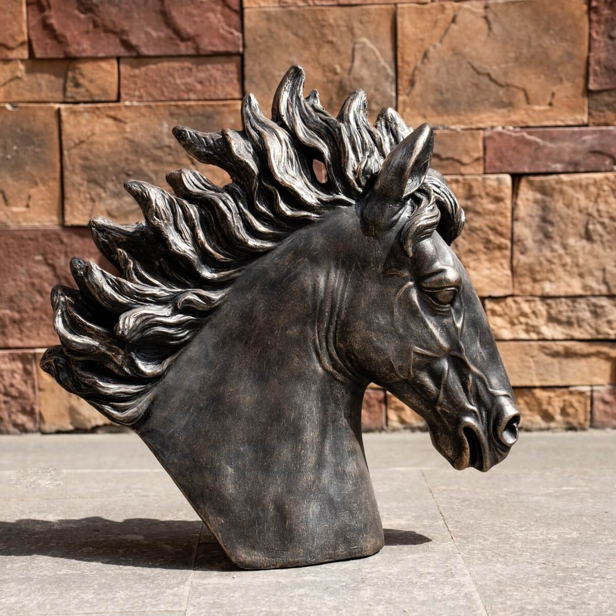 Majestic Flowing Mane Horse Head Magnesium Oxide Sculpture (GS-2612-GR-QZYY) - Direct Wicker
