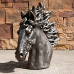 Majestic Flowing Mane Horse Head Magnesium Oxide Sculpture (GS-2612-GR-QZYY) - Direct Wicker