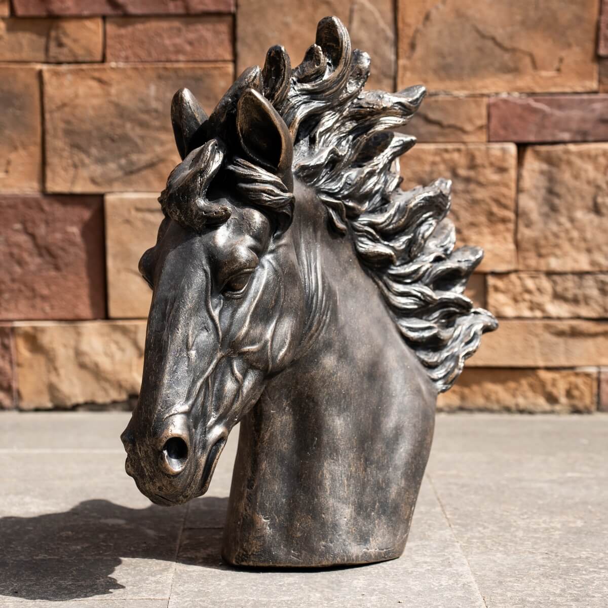 Majestic Flowing Mane Horse Head Magnesium Oxide Sculpture (GS-2612-GR-QZYY) - Direct Wicker
