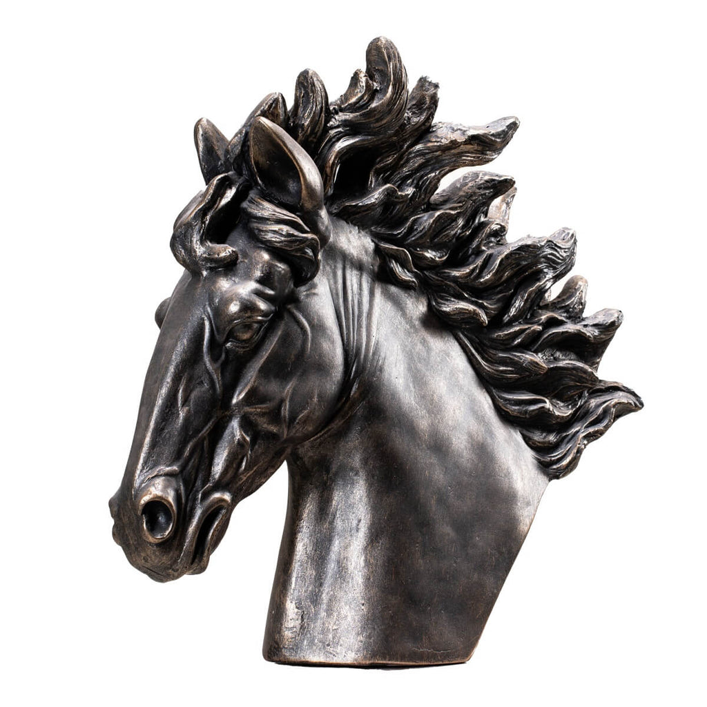 Majestic Flowing Mane Horse Head Magnesium Oxide Sculpture (GS-2612-GR-QZYY) - Direct Wicker