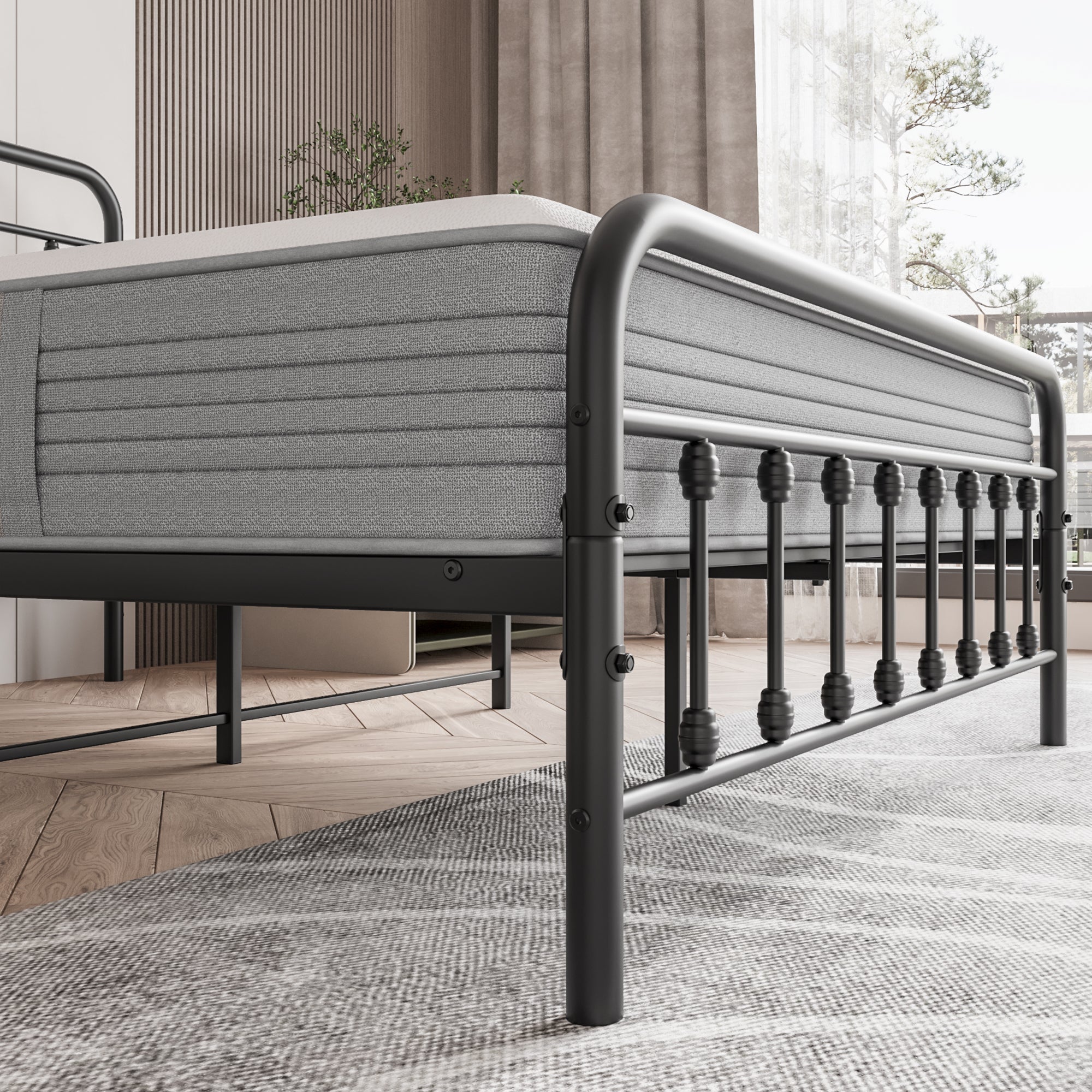 Metal Platform Bed Frame, Victorian Style Headboard/Footboard/Under - Bed Storage (W84034826) - Direct Wicker