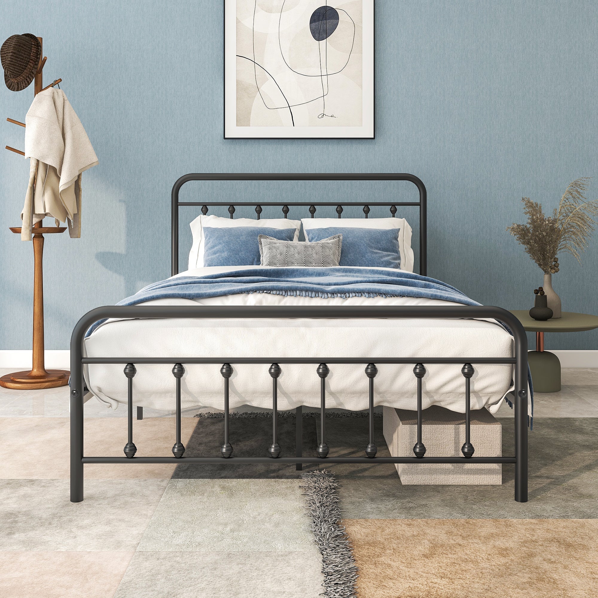 Metal Platform Bed Frame, Victorian Style Headboard/Footboard/Under - Bed Storage (W84034826) - Direct Wicker