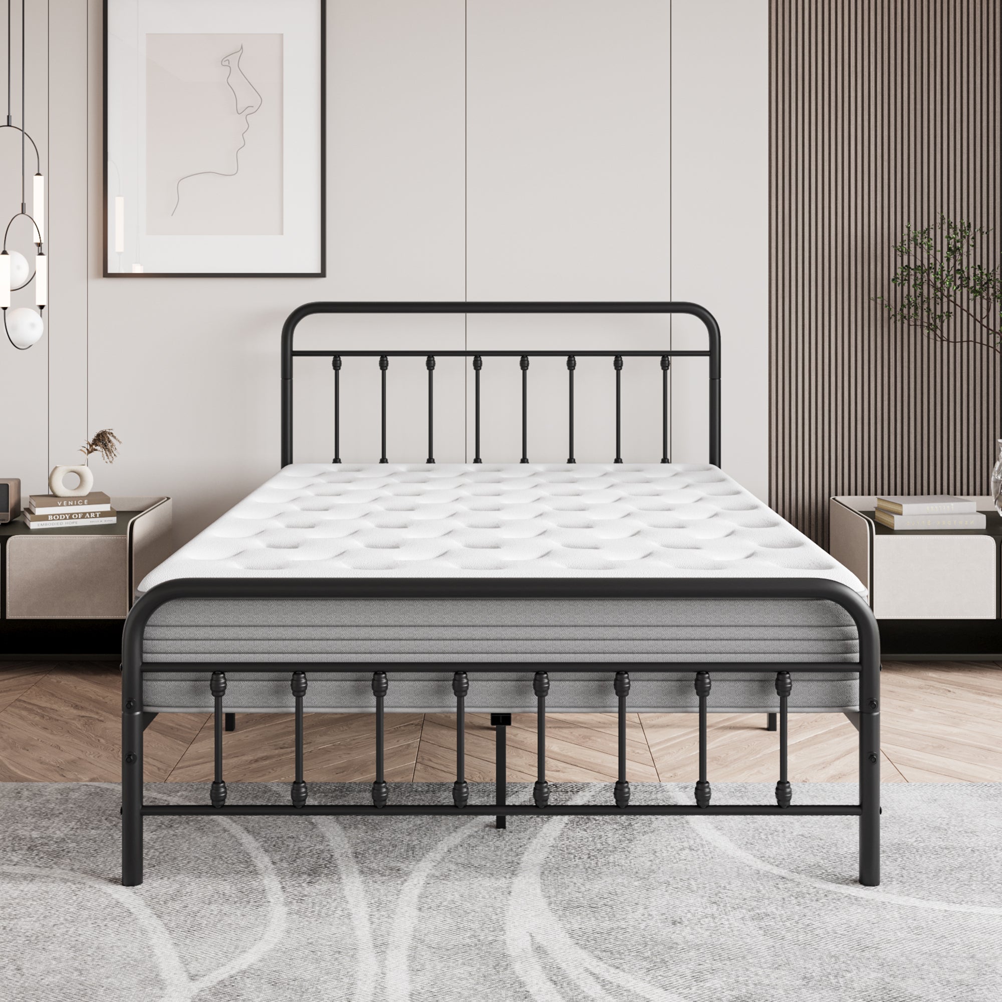 Metal Platform Bed Frame, Victorian Style Headboard/Footboard/Under - Bed Storage (W84034826) - Direct Wicker