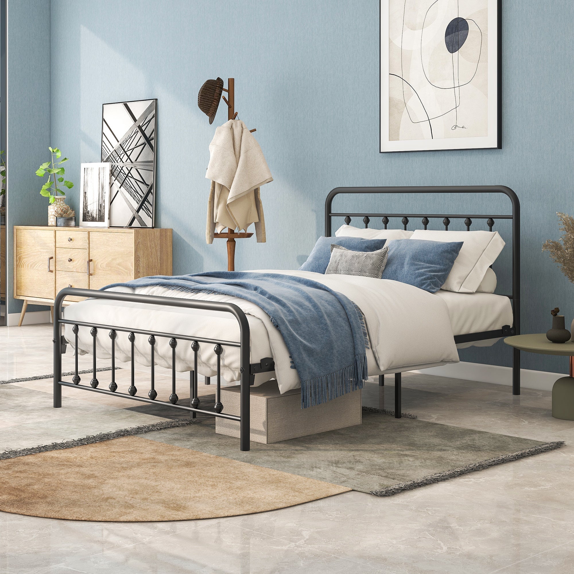 Metal Platform Bed Frame, Victorian Style Headboard/Footboard/Under - Bed Storage (W84034826) - Direct Wicker