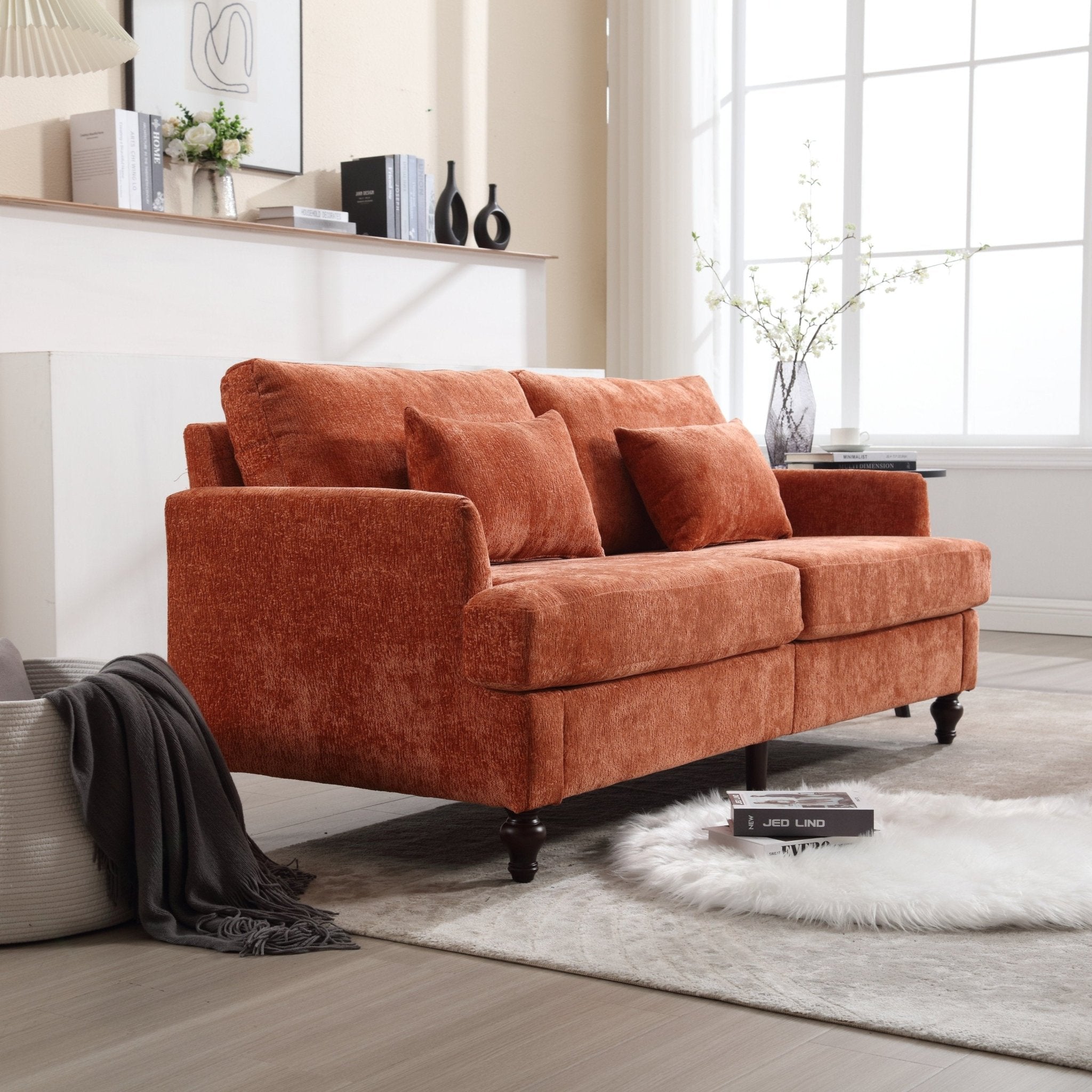 Mid Century Modern Chenille Fabric Loveseat Sofa with Brown Wood Feet (W395P151899) - Direct Wicker