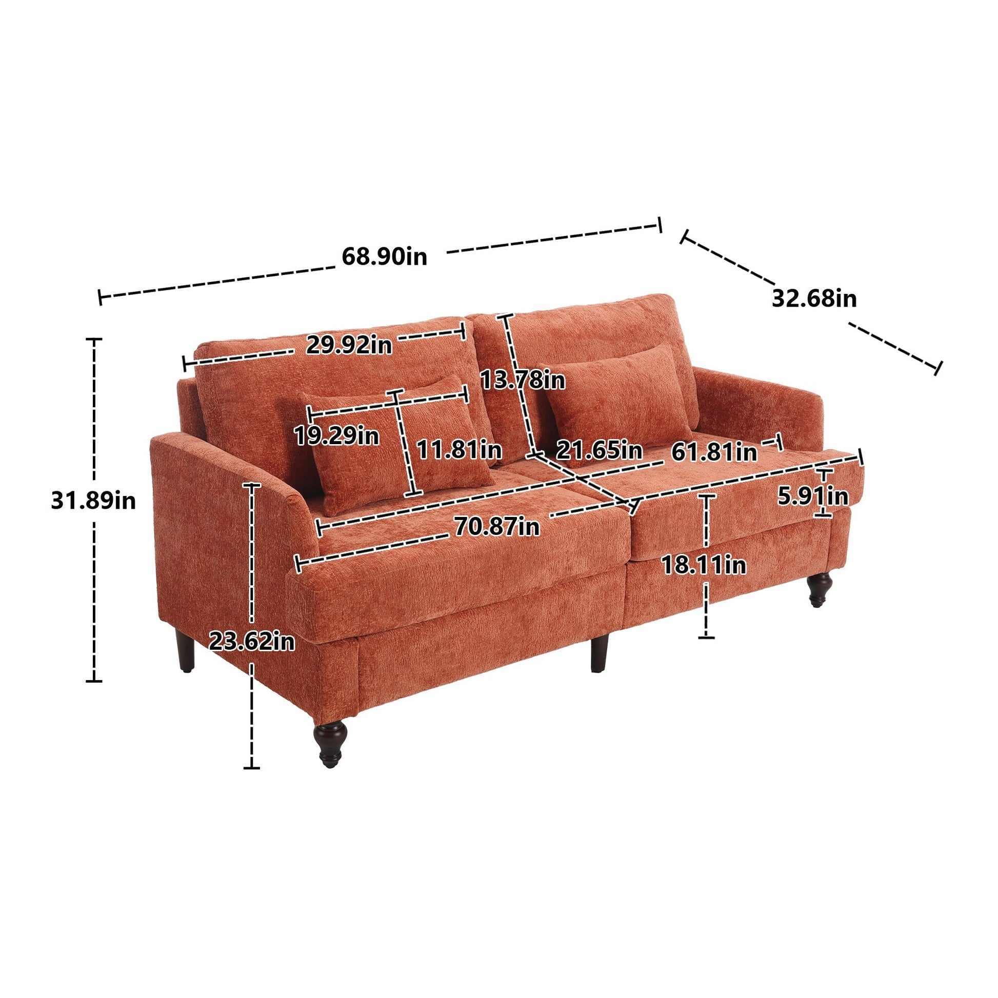 Mid Century Modern Chenille Fabric Loveseat Sofa with Brown Wood Feet (W395P151899) - Direct Wicker