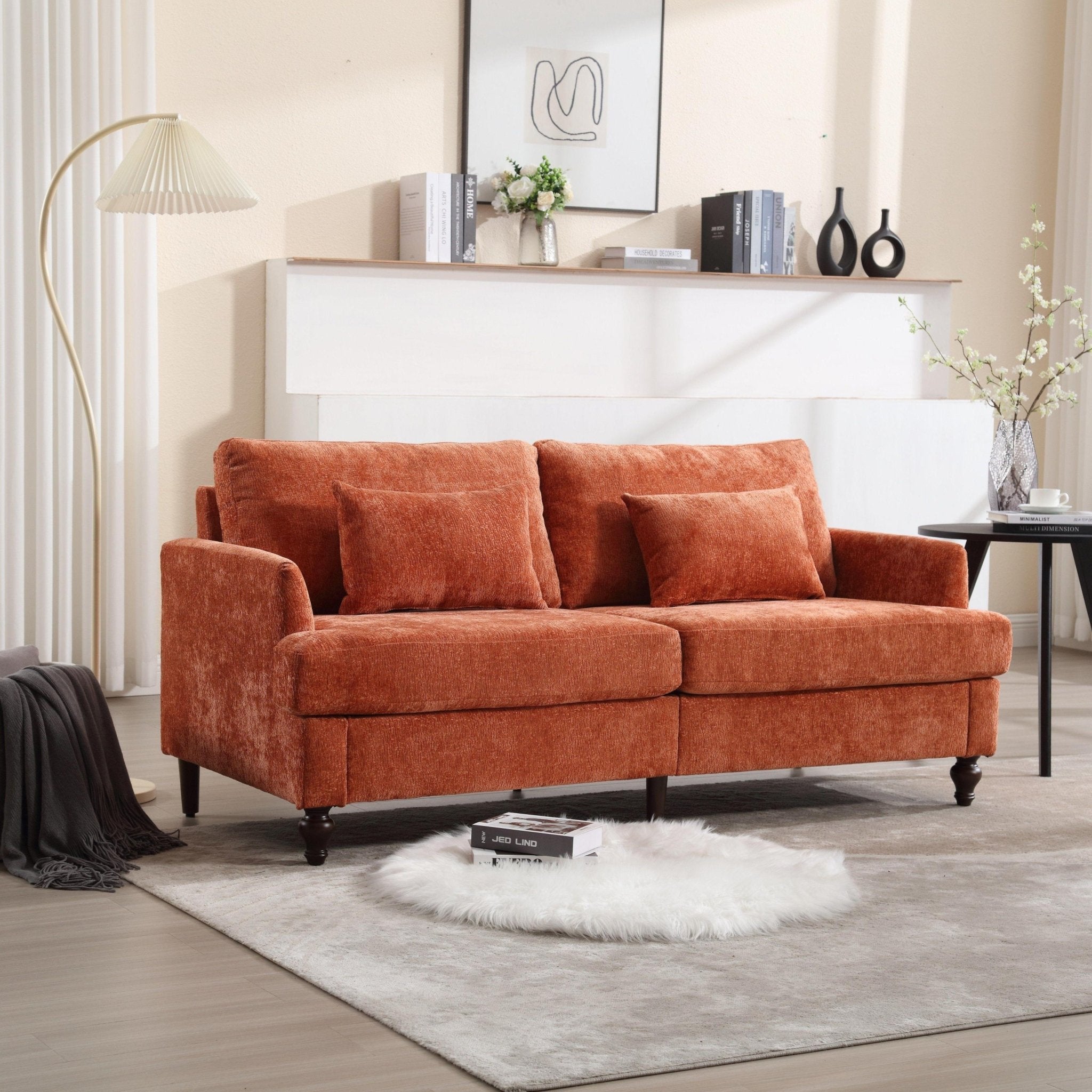 Mid Century Modern Chenille Fabric Loveseat Sofa with Brown Wood Feet (W395P151899) - Direct Wicker