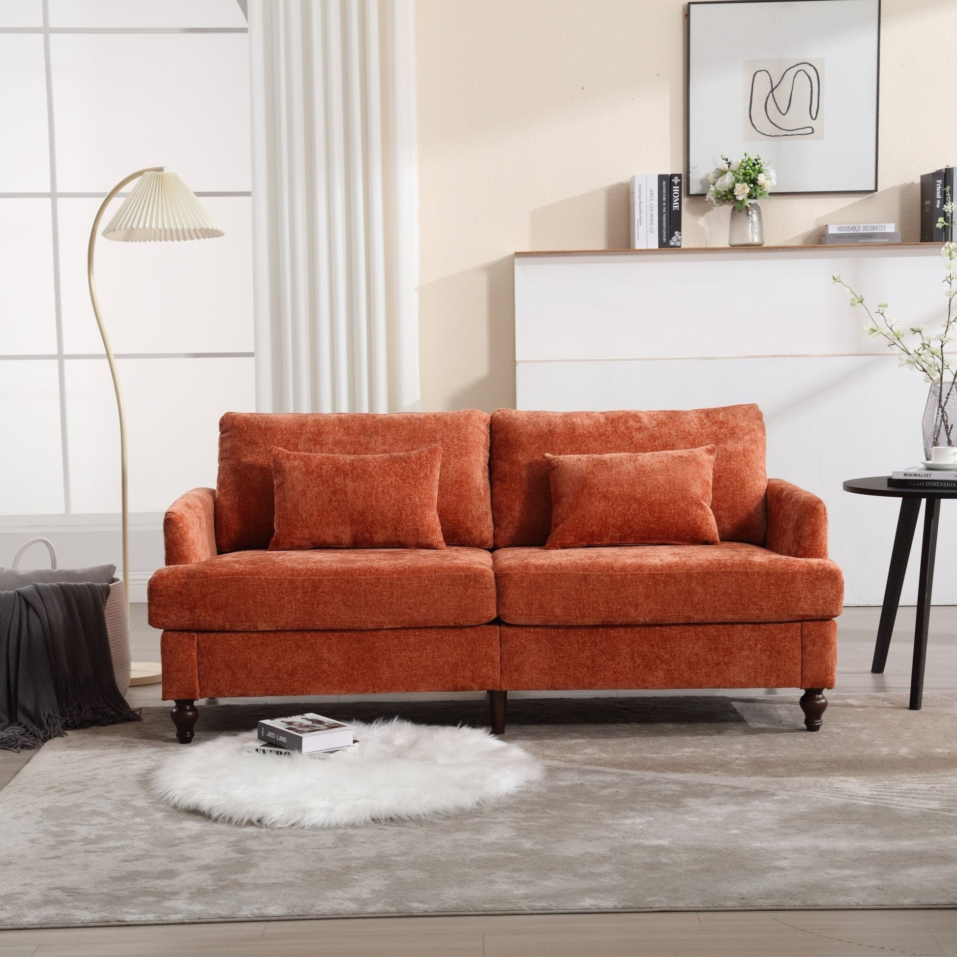 Mid Century Modern Chenille Fabric Loveseat Sofa with Brown Wood Feet (W395P151899) - Direct Wicker