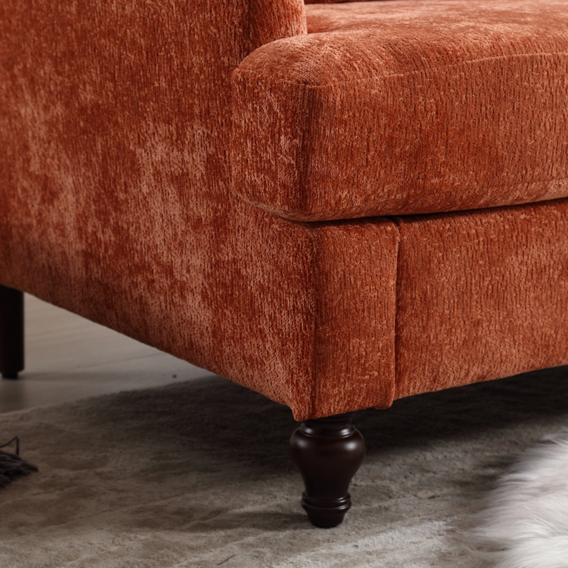 Mid Century Modern Chenille Fabric Loveseat Sofa with Brown Wood Feet (W395P151899) - Direct Wicker