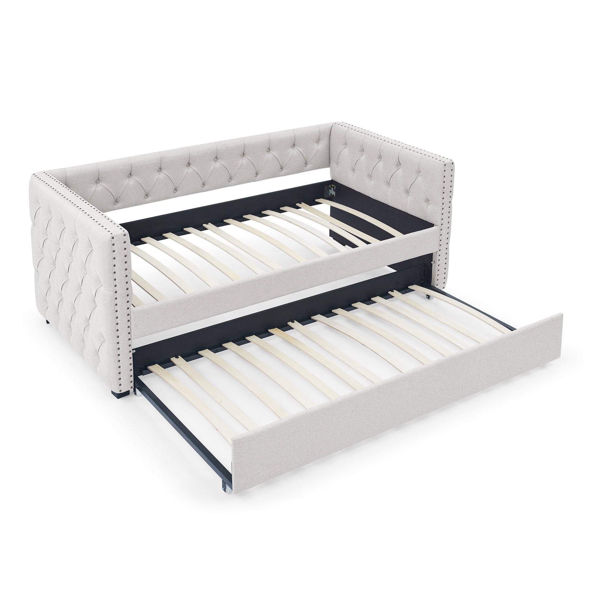 Mid - Century Upholstered Tufted Daybed with Trundle (W487S00104) - Direct Wicker