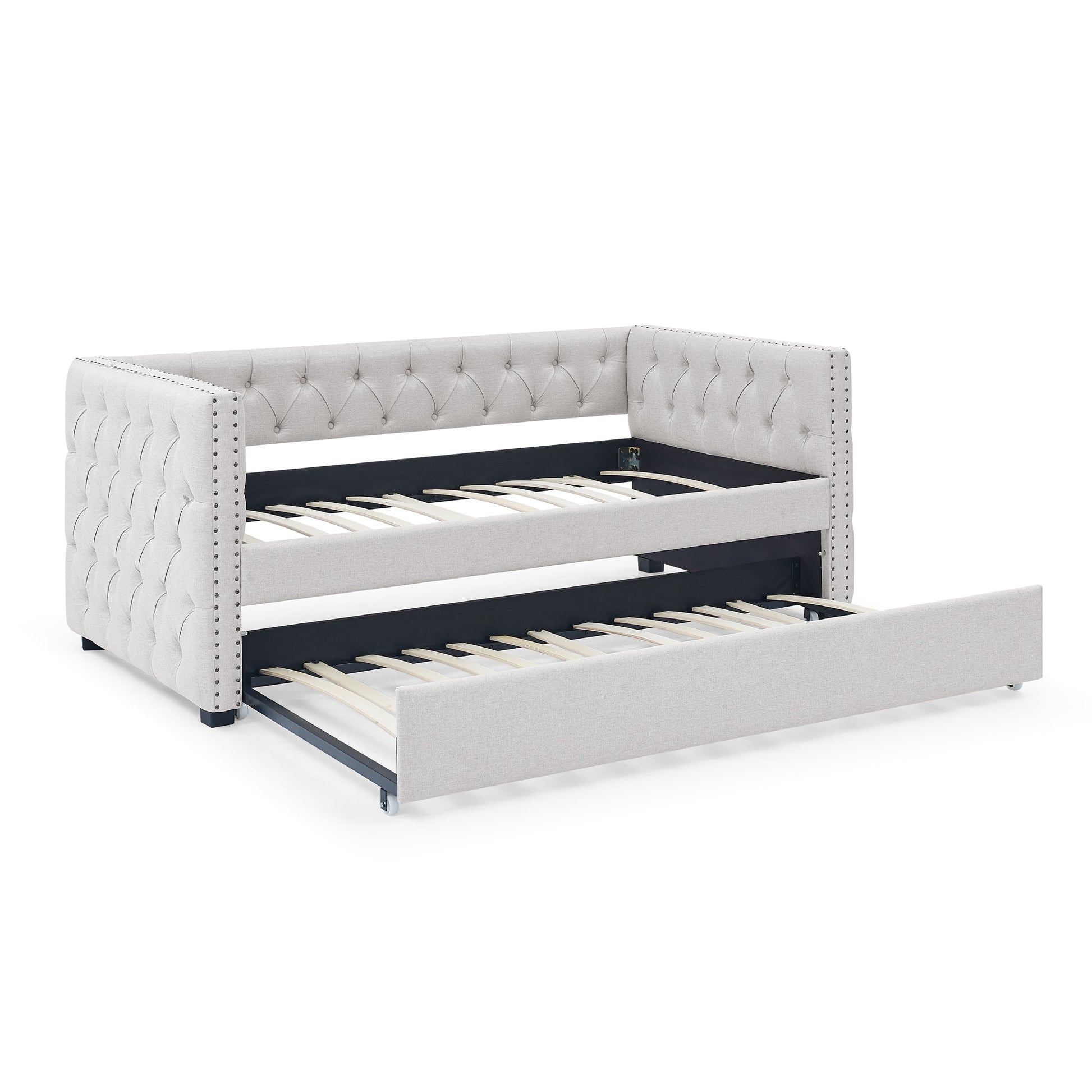 Mid - Century Upholstered Tufted Daybed with Trundle (W487S00104) - Direct Wicker
