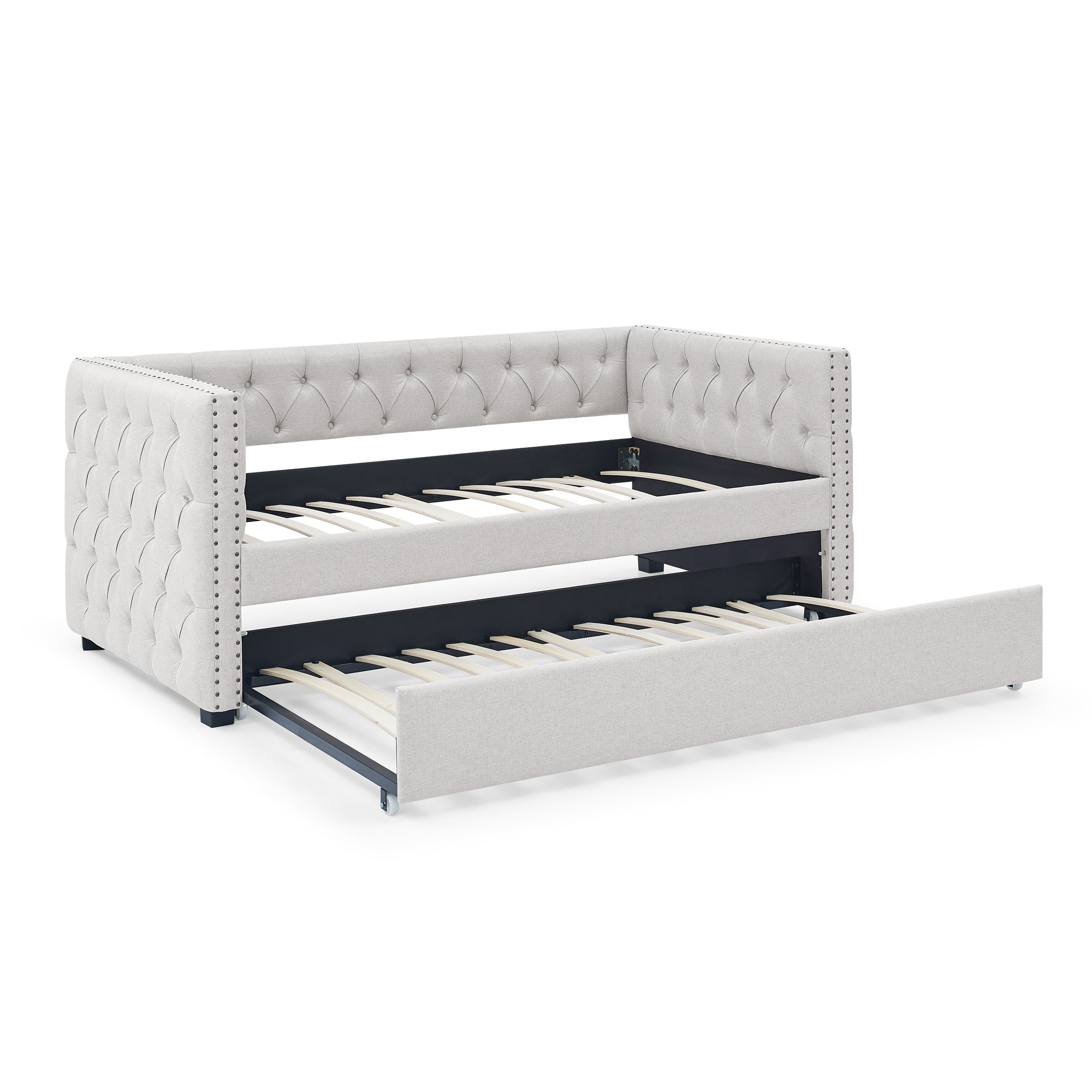 Mid - Century Upholstered Tufted Daybed with Trundle (W487S00104) - Direct Wicker