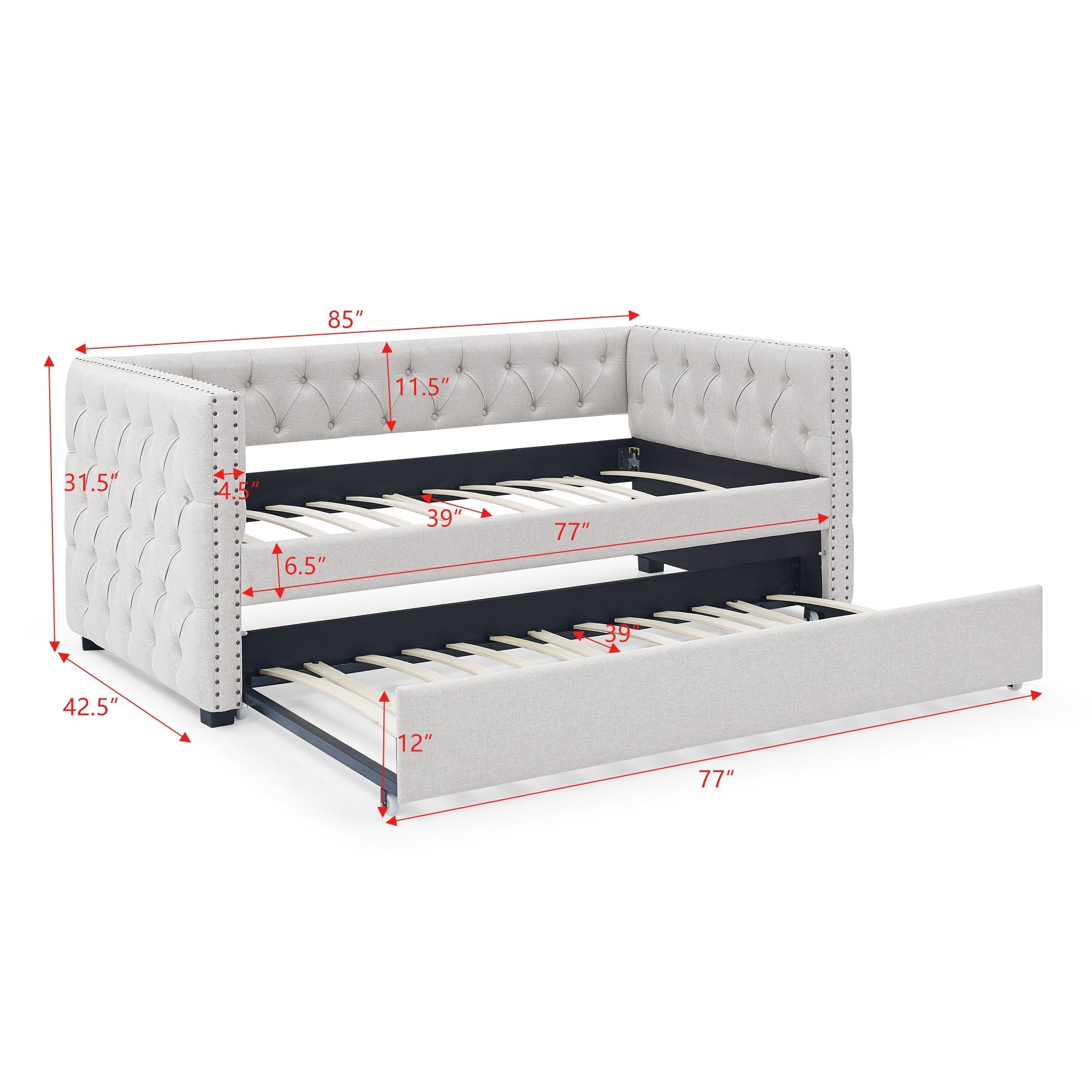Mid - Century Upholstered Tufted Daybed with Trundle (W487S00104) - Direct Wicker