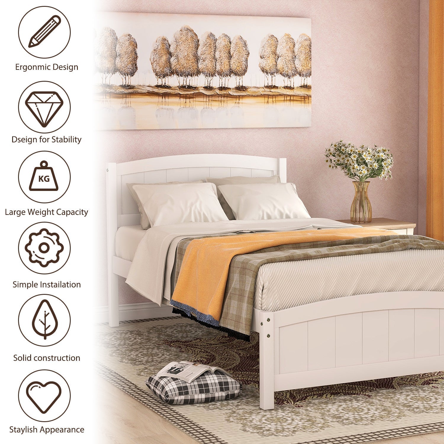 Minimalist Wood Platform Bed with Headboard and Footboard (WF190781AAK) - Direct Wicker