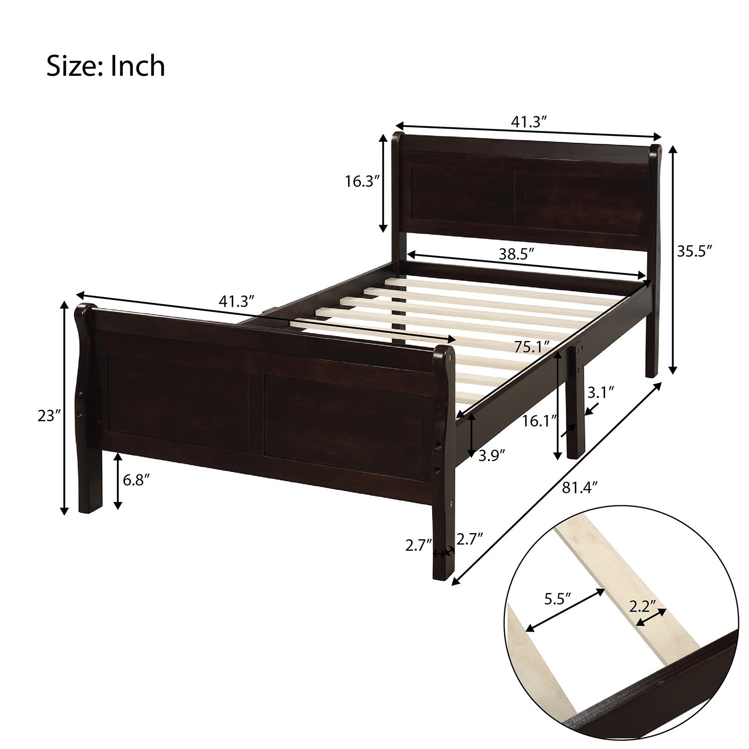 Minimalist Wood Platform Twin Bed Frame with Headboard and Footboard (WF192439AAP) - Direct Wicker