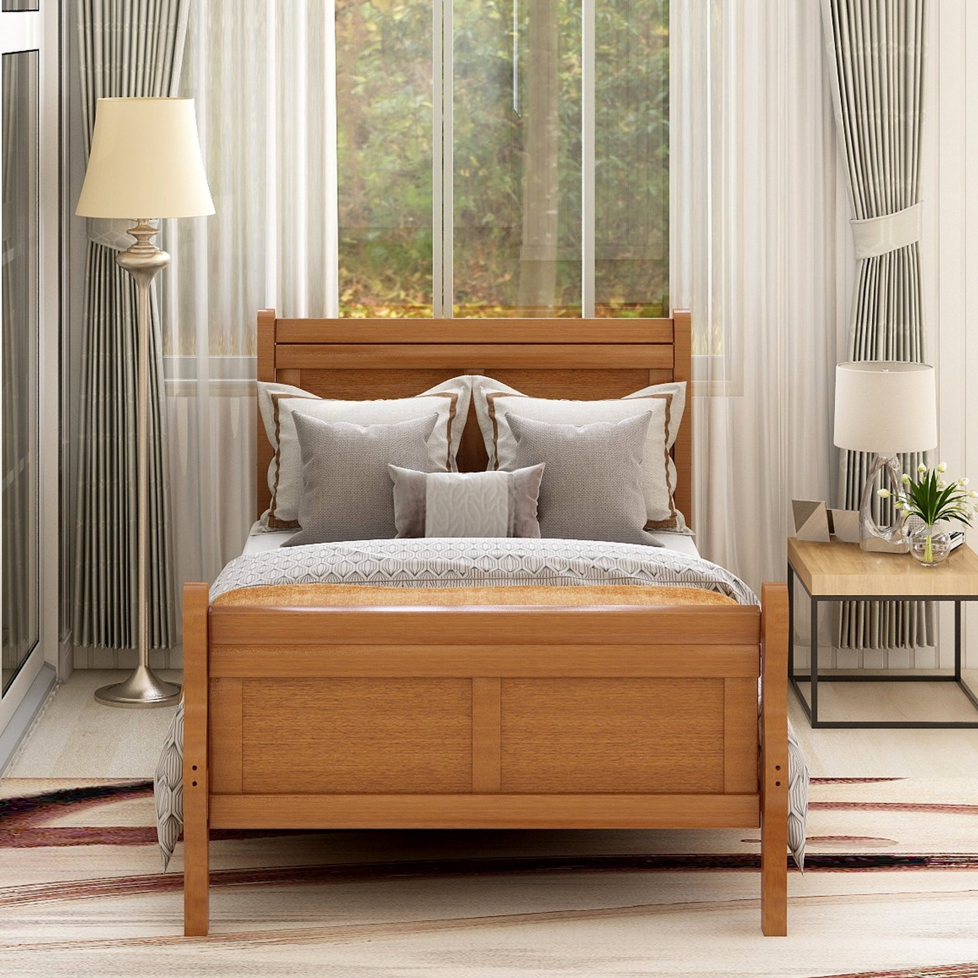 Minimalist Wood Platform Twin Bed Frame with Sleigh Headboard (WF192439AAL) - Direct Wicker