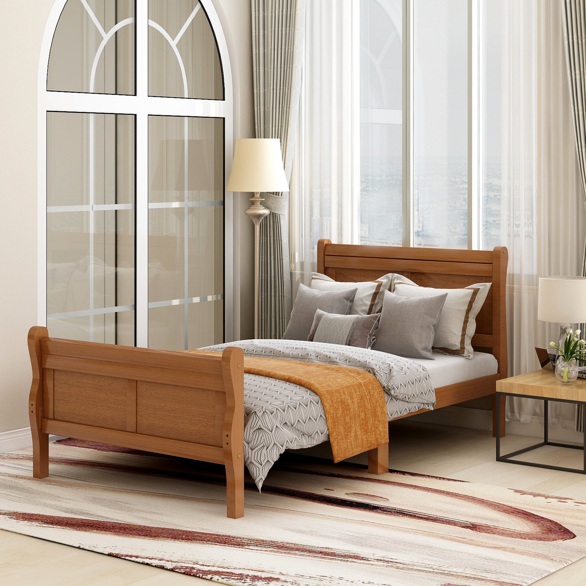Minimalist Wood Platform Twin Bed Frame with Sleigh Headboard (WF192439AAL) - Direct Wicker