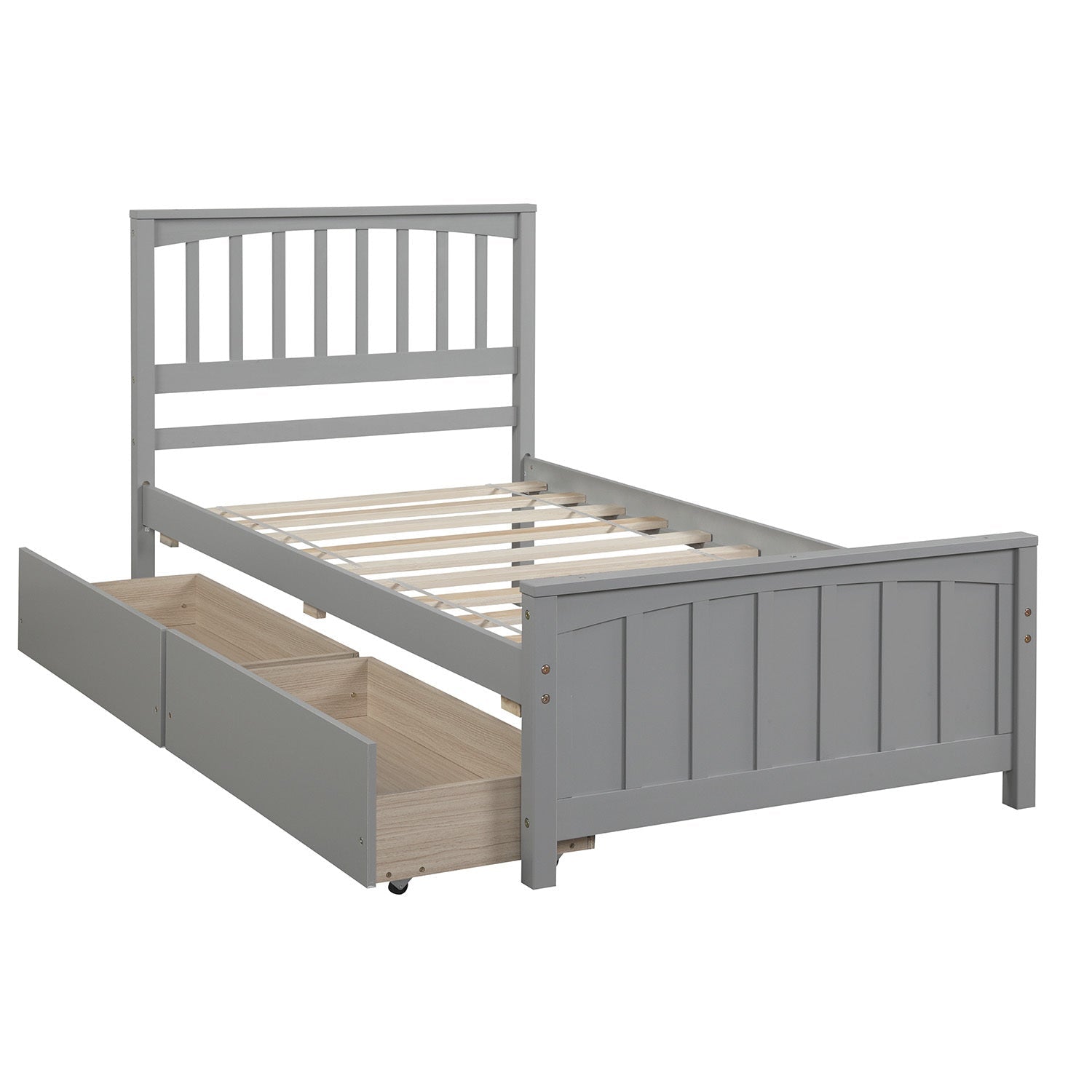 Minimalistic Solid Wood Twin Size Platform Bed with Two Drawers (WF195105AAE) - Direct Wicker