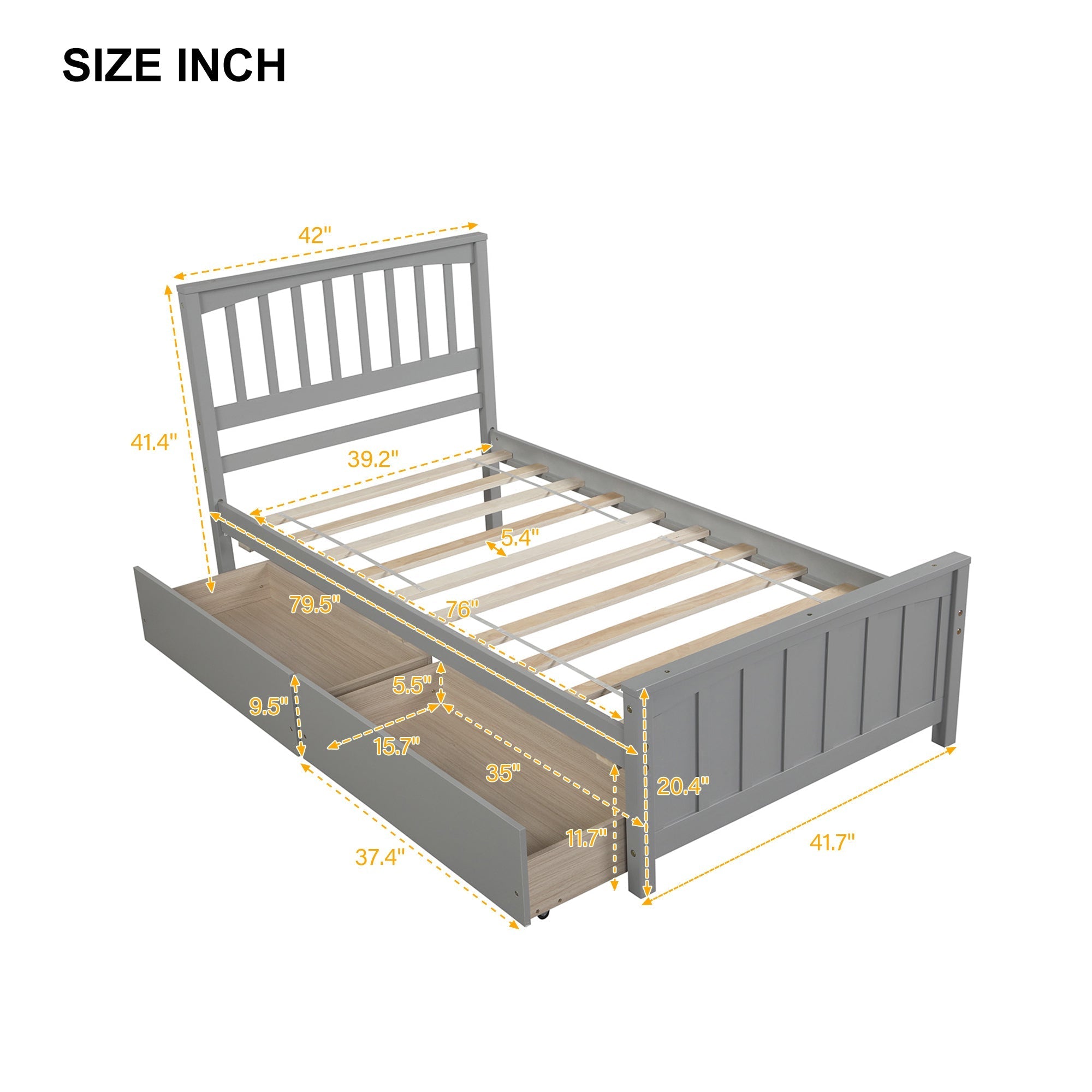 Minimalistic Solid Wood Twin Size Platform Bed with Two Drawers (WF195105AAE) - Direct Wicker
