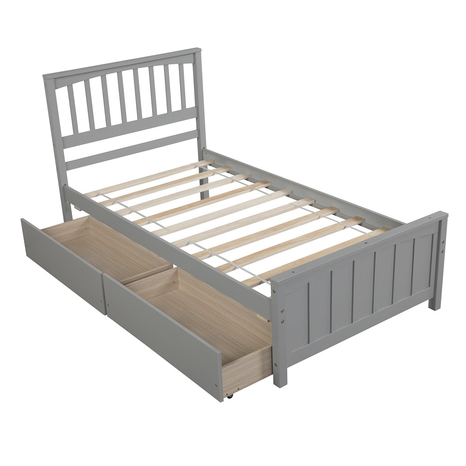 Minimalistic Solid Wood Twin Size Platform Bed with Two Drawers (WF195105AAE) - Direct Wicker