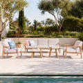 Modern 5-Piece Outdoor Patio Conversation Set with Wood-Look Aluminum Frame - Direct Wicker