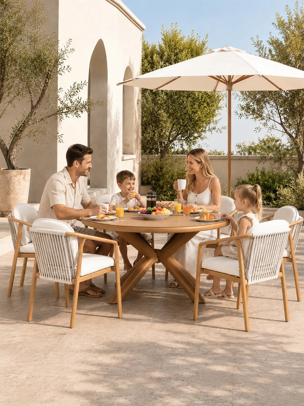 Modern 7-Piece Outdoor Patio Dining Set with Wood-Look Aluminum Frame (PAD-2668) - Direct Wicker