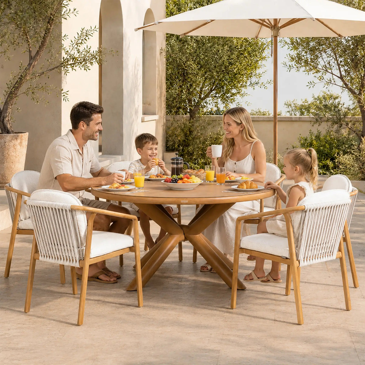 Modern 7-Piece Outdoor Patio Dining Set with Wood-Look Aluminum Frame (PAD-2668) - Direct Wicker