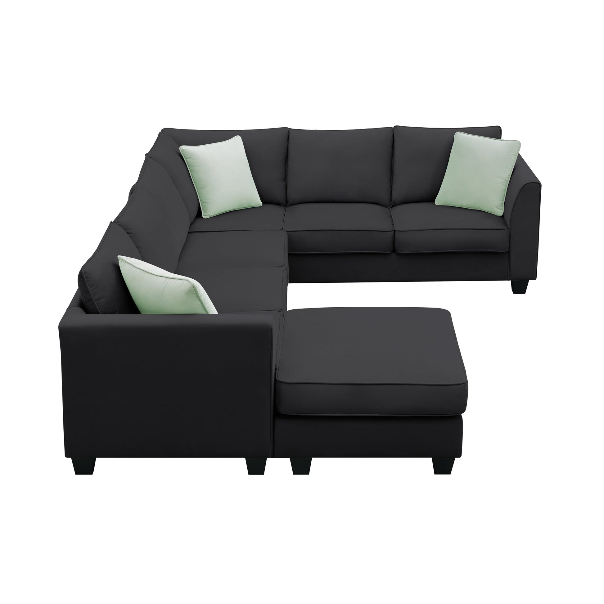 Modern Black L Shape Fabric Sectional Sofa with Ottoman and Pillows (GS009012AAB) - Direct Wicker