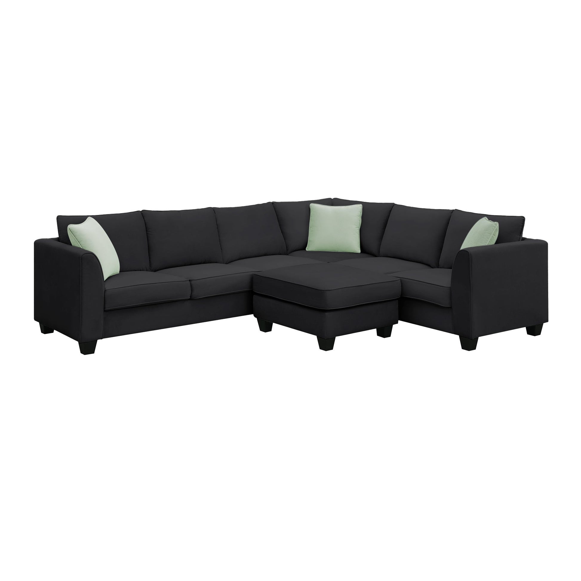 Modern Black L Shape Fabric Sectional Sofa with Ottoman and Pillows (GS009012AAB) - Direct Wicker