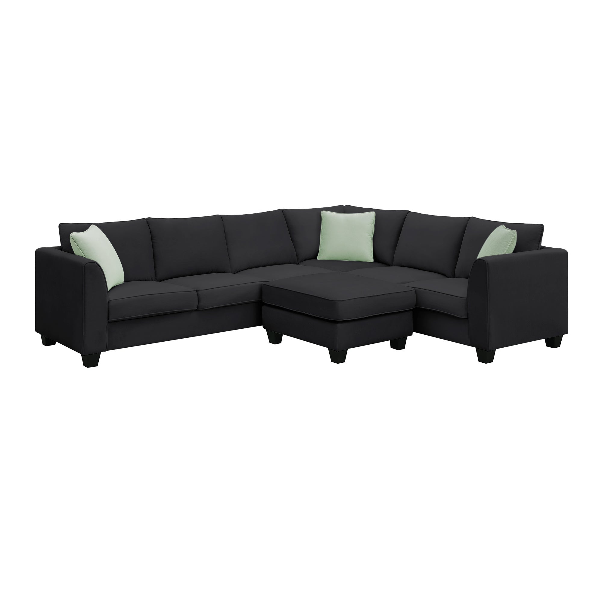 Modern Black L Shape Fabric Sectional Sofa with Ottoman and Pillows (GS009012AAB) - Direct Wicker