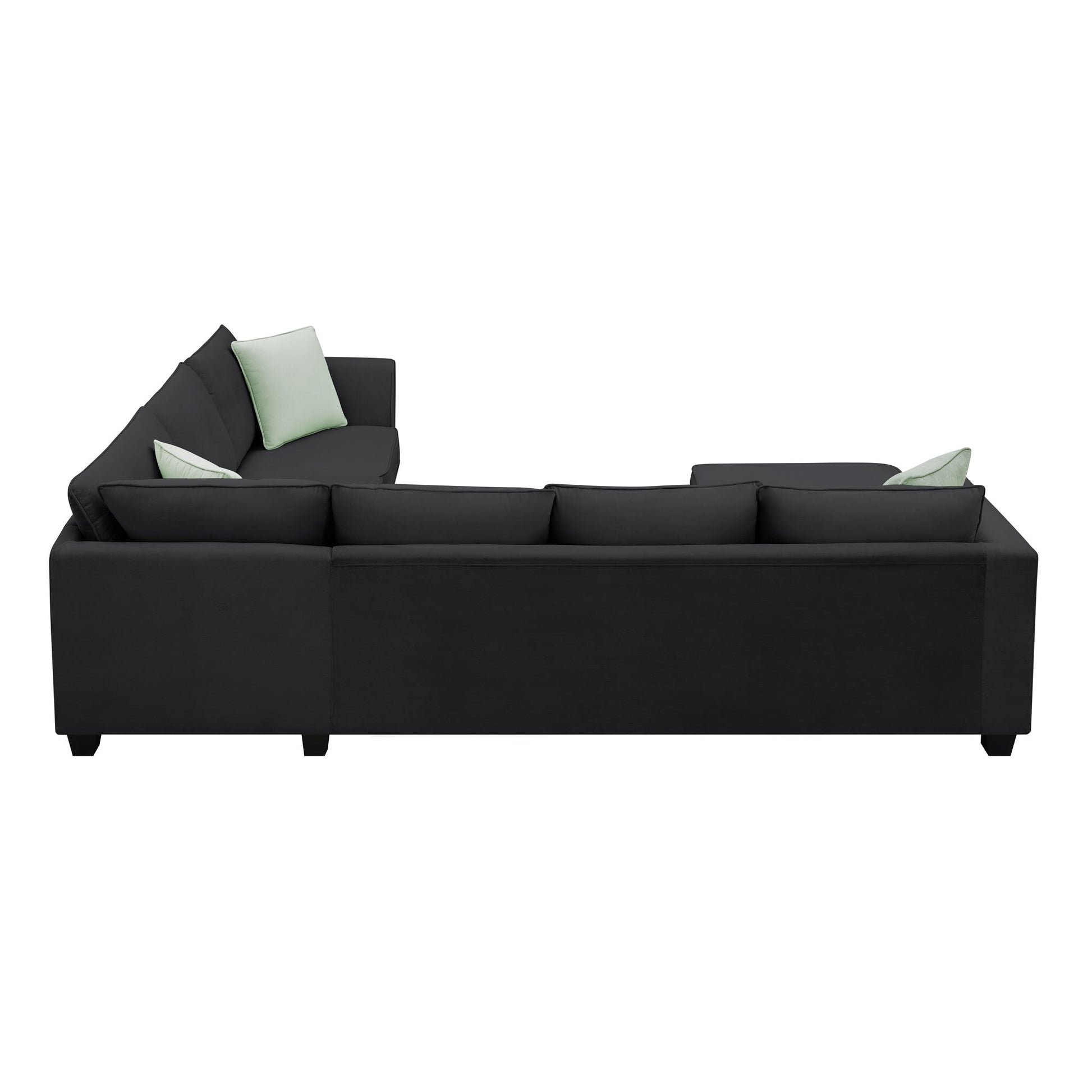 Modern Black L Shape Fabric Sectional Sofa with Ottoman and Pillows (GS009012AAB) - Direct Wicker