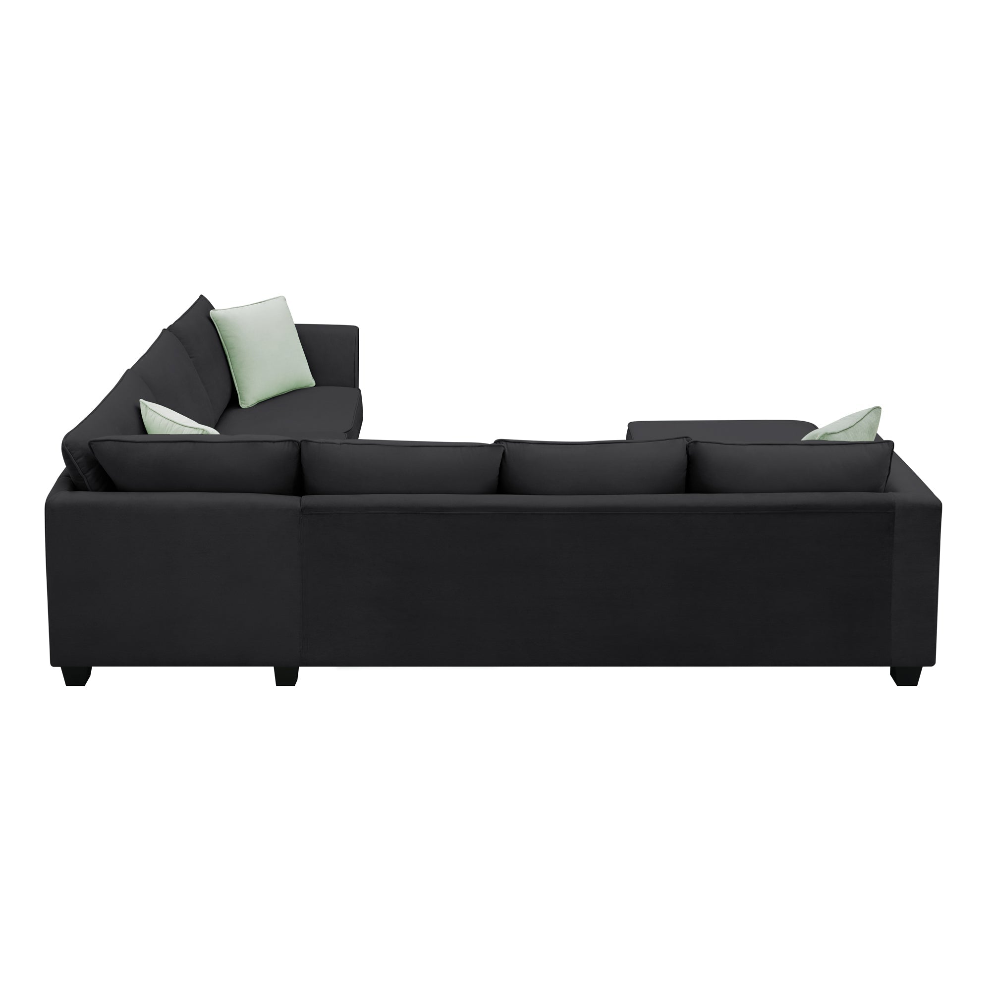 Modern Black L Shape Fabric Sectional Sofa with Ottoman and Pillows (GS009012AAB) - Direct Wicker